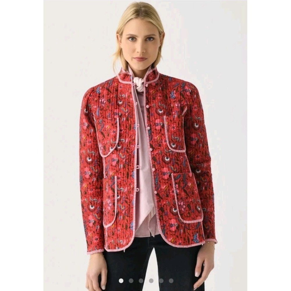 Maria De La Orden Matilda Quilted Jacket Women's Small Red Flowers Cotton